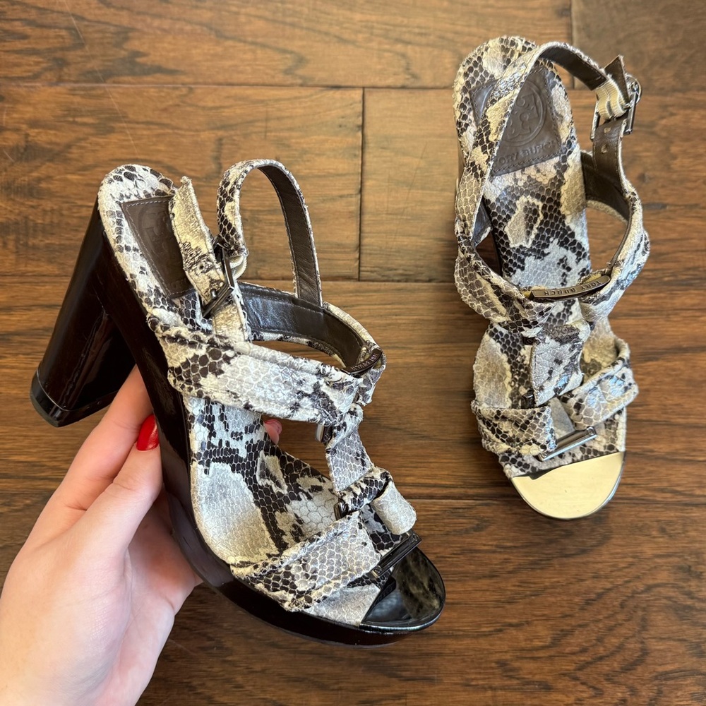 Tory Burch authentic wood platform snake skin karmen sandal pump - 7.5 Women’s